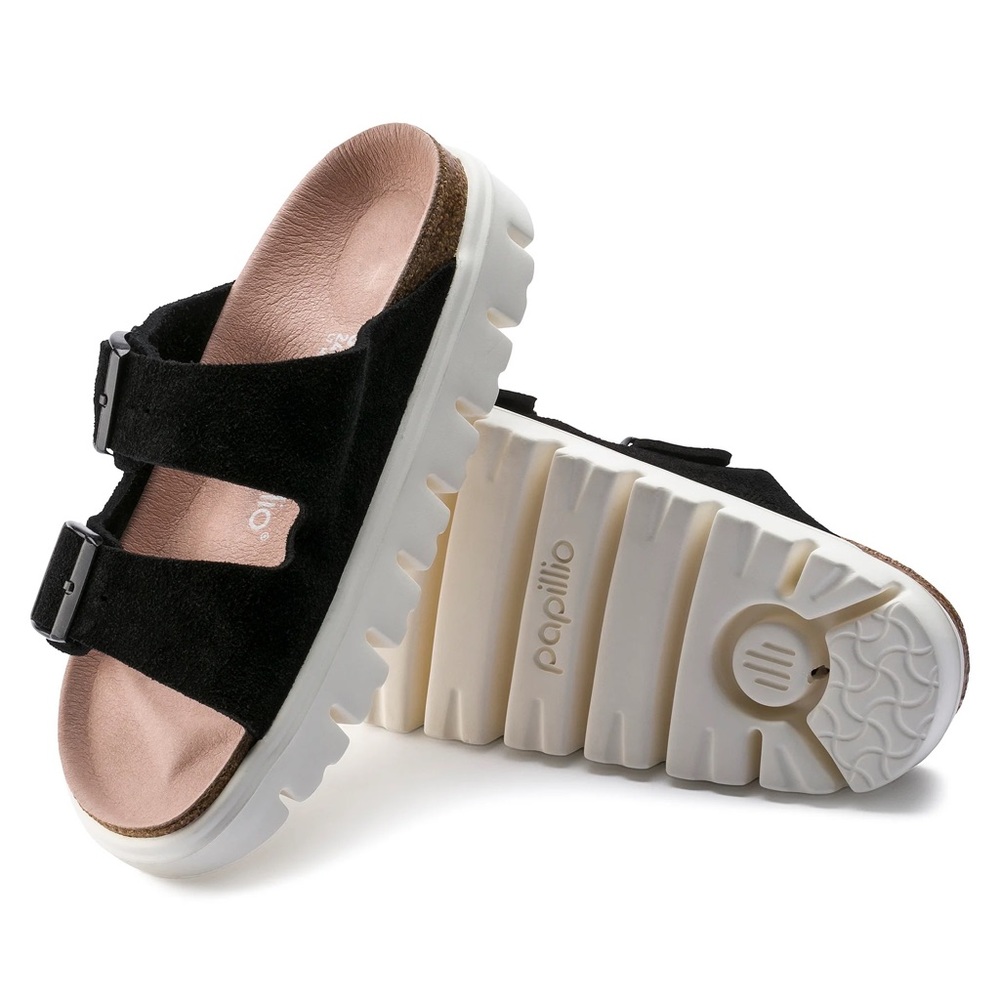 NIB Birkenstock Papillio Arizona Chunky Suede Black Narrow Width Select Size